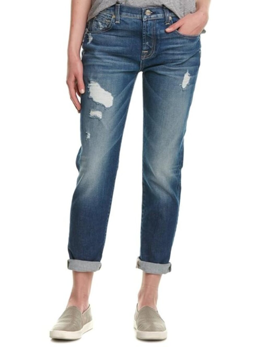 7 For All Mankind Relaxed Skinny Jeans Size 26 Distressed Medium Wash